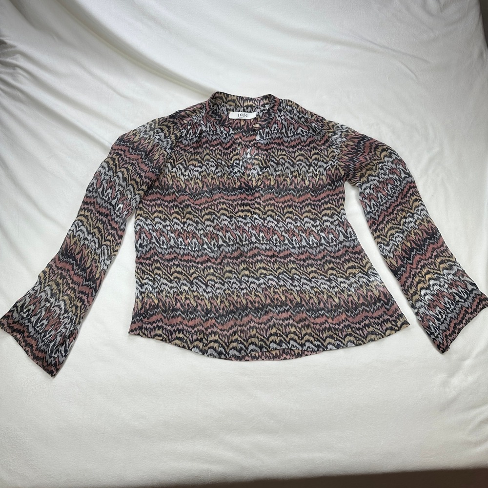 Joie Women's XS‎ Long Sleeve Sheer 100% SILK Blouse Multicolor Patterned Top